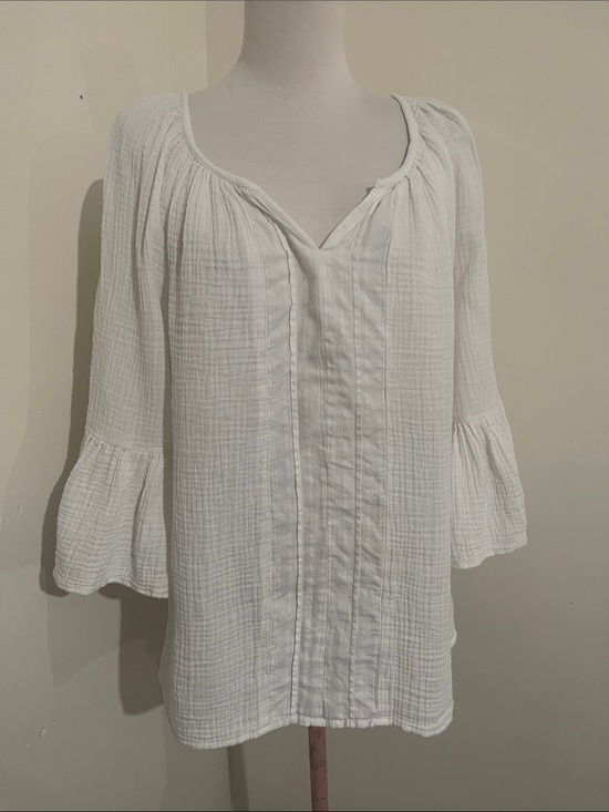 beachlunchlounge Tops - beachlunchlounge White Gauze cotton Peasant Tunic with Bell Sleeves
